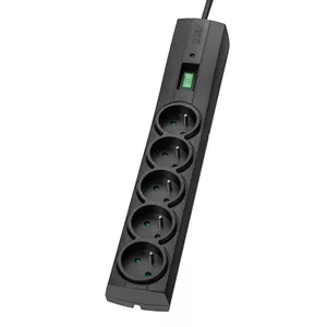 Power extension cable EVER Classic 5 m — 5 AC outlets, 230 V, 10 A, over-voltage protection, black