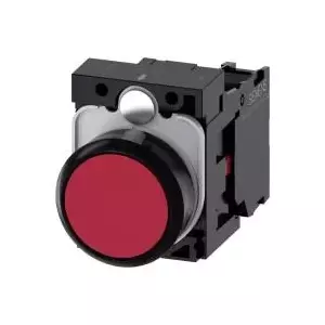 Siemens SIRIUS ACT 3SU1100-0AB20-1CA0 Pushbutton, Flat Red Actuator, 22 mm, Plastic Front Ring, 1NC Contact, Screw Terminal