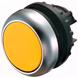Button Eaton M22-D-Y — yellow chrome plastic, Ø 29.7 mm, depth 29 mm