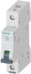 Siemens 5SL6102-7 automātiskais slēdzis, 1-polu, C raksturlīkne, 2A, 6kA