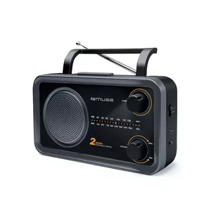 Portable analog radio Muse M-06DS — FM/MW, 3" speaker, 3.5 mm headphone, C/AA batteries, rotary volume, black/grey