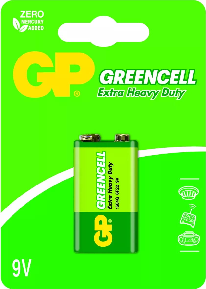 Vienreizlietojama 9V GP Greencell Zinc Chloride