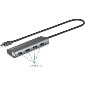 Renkforce 4 portu USB 3.1 centrmezgls ar alumīnija korpusu sudraba krāsā (RF-337494444)