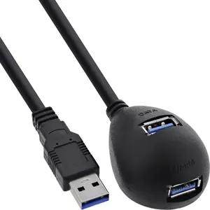 Кабель-удлинитель InLine USB 3.2 Gen 1 USB Type A Male на два USB Type A Female с питанием и подставкой, 5 Гбит/с, черный, 3м