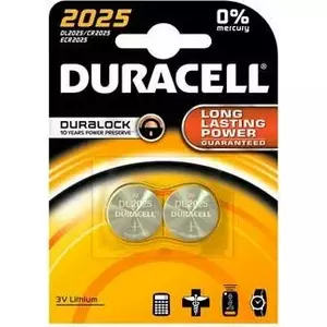 Button lithium battery Duracell CR2025 3V — pack of 2, coin cell for watches, calculators, remotes