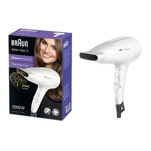 Braun Satin Hair HD 380 Fēns 2000 W Balts ar jonizācijas funkciju, aukstā gaisa plūsmu, koncentratoru, 3 karstuma un 2 ātruma līmeņiem