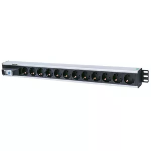 Strāvas sadalītājs INTELLINET 12 kontaktu Type F vertikālam iekārtu skapim, 250 V, 16 A, kabelis 1.6 m, alumīnijs, 640 mm dziļums