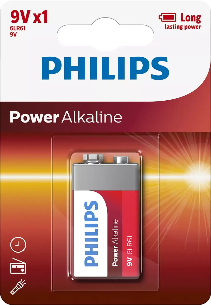 Vienreizējās baterijas Philips Power Alkaline Battery 6LR61P1B/10 Photo 2