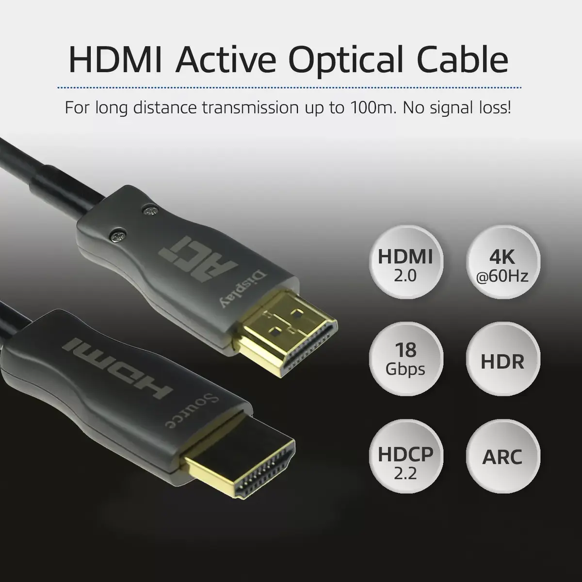 HDMI Kabeļi ACT 20 metri Premium 4K Aktīvā Optiskā v2.0 Photo 3