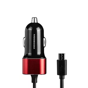 Car Charger MODECOM MC-CU2K-09-MICRO — 12–24V, 1× USB 2.0, for GPS/phones/tablets/wearables, black/red