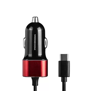 Car Charger MODECOM MC-CU2K-09-TC with USB 2.0 and USB-C, for Smartphone Tablet Camera Headphones, 12–24V, Black/Red