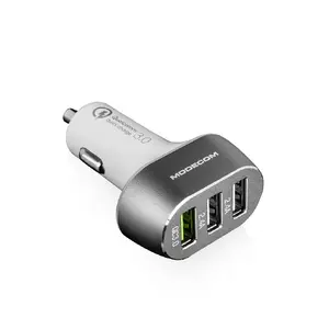 Car Charger MODECOM MC-CU3-05 — 3× USB 2.0, 12–24 V input, 12 V max output, fast charging, silver/white