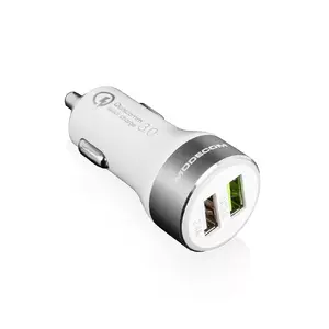 Car Charger MODECOM MC-QCU2-07 — 12–24V cigar lighter, 2x USB 2.0, fast charging, compatible with GPS, power banks, smartphones, smartwatches, tablets, silver/white