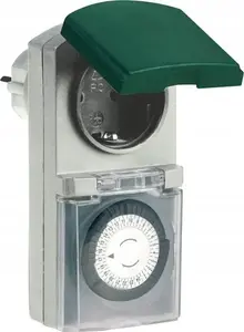 Mechanical timer REV model 0025700409 outdoor black, analogue dial for switching circuits