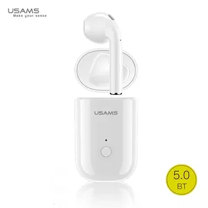 Usams LB Mono Bluetooth 5.0 Bezvadu Kreisā Austiņa ar HD Mik un Uzlādes Maku Balta