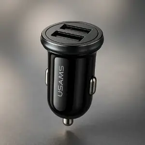 Car Charger usams US-CC050 — 2 USB ports, 2.4A total, Fast Charging, Black