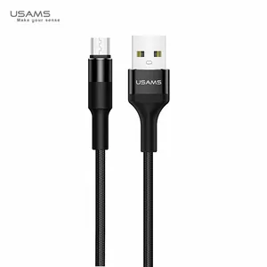 Usams US-SJ224 U5 Pītas Virves USB uz Micro USB Datu & 2A Uzlādes Apaļu Konektoru Kabelis 1.2m Melns