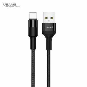 Usams US-SJ221 U5 Pītas Virves USB uz Type-C Datu & 2A Uzlādes Apaļu Konektoru Kabelis 1.2m Melns