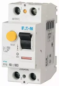 Дифференциальный выключатель Eaton PF6-40/2/003, 40А, 2 полюса, 30мА, тип AC
