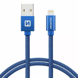 USB Lightning data and charging cable SWISSTEN Textile Fast Charge 3A 1.2m Blue