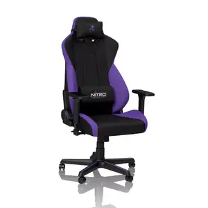 Spēļu krēsls Nitro Concepts S300 — polsterēts sēdeklis un atzveltne, regulējams augstums 128–140 cm, melns/ļubardiņu