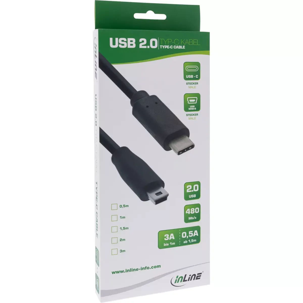 InLine USB 2.0 kabelis USB-C male / mini-B male Photo 2