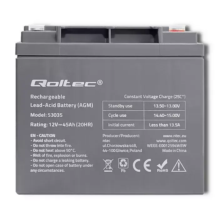 AGM battery QOLTEC 53035 12V 45Ah Photo 2