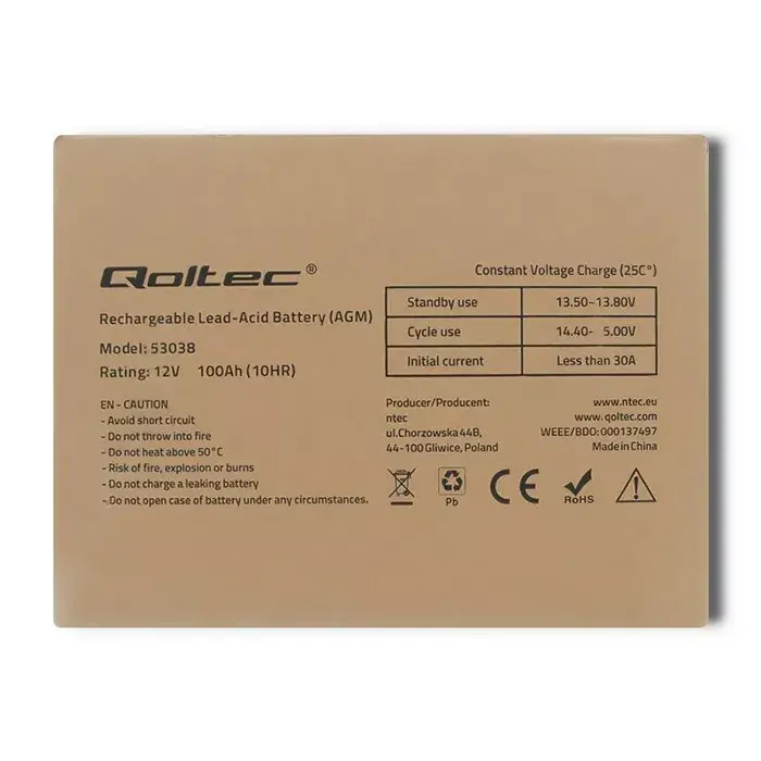 AGM battery QOLTEC 53038 12V 100Ah Photo 7