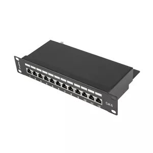 Patch panel LANBERG PPF6-9012-B — 12-port RJ45, metal, black, 1U (215×44.5×130 mm)