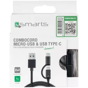 4smarts ComboCord USB cable 1 m USB 2.0 USB A USB C/Micro-USB B Black