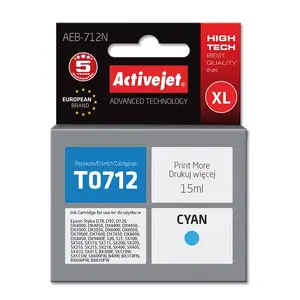 Ink cartridge ActiveJet AEB-712N Cyan compatible with Epson, 15 ml, XL high yield, 1 pc