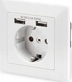 DIGITUS DA-70613 Розетка с заземлением для скрытого монтажа с 2 USB-портами Белая 250 В 50 Гц