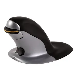 Вертикальная беспроводная лазерная мышь Fellowes Penguin 9894501 для офиса симметричная 1200 DPI черная и серебристая