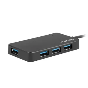 USB centrmezgls NATEC Moth 4 porti USB 3.2 Gen 1 Type-A (5000 Mbit/s), barošanās no USB, melns, kabelis 0,15 m