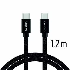 Кабель USB-C — USB-C для зарядки и передачи данных SWISSTEN Quick Charge 3.1, текстильная оплётка, 1,2 м, чёрный