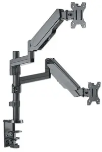 Desk mount MANHATTAN Full Motion Gas Spring for 2 screens, clamp, VESA 75x75–100x100, up to 8 kg per screen, 17"–32"