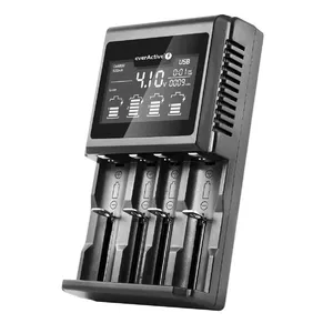 Lādētājs everActive UC-4000 mājas baterijām AA/AAA, 4 vietas, 100–240V, melns