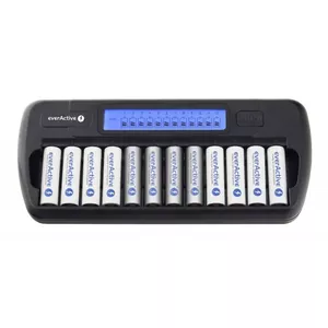 Battery charger everActive NC-1200 — universal 12-battery charger for AA/AAA, 12 V input, black