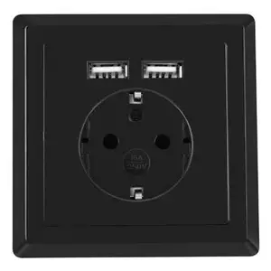 Sienas kontaktligzda F tips Lanberg AC-WS01-USB2-F-B 2 x USB A Melna