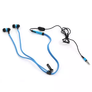 Freestyle Zip Earphones with in-line Microphone, Bass Enhancing System, Tangle Free Cable (125cm), Blue, Standard 3.5mm Jack connection, Blister