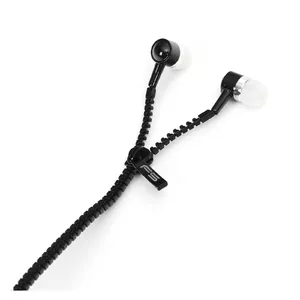 Freestyle Zip Earphones with in-line Microphone, Bass Enhancing System, Tangle Free Cable (125cm), Black, Standard 3.5mm Jack connection, Blister