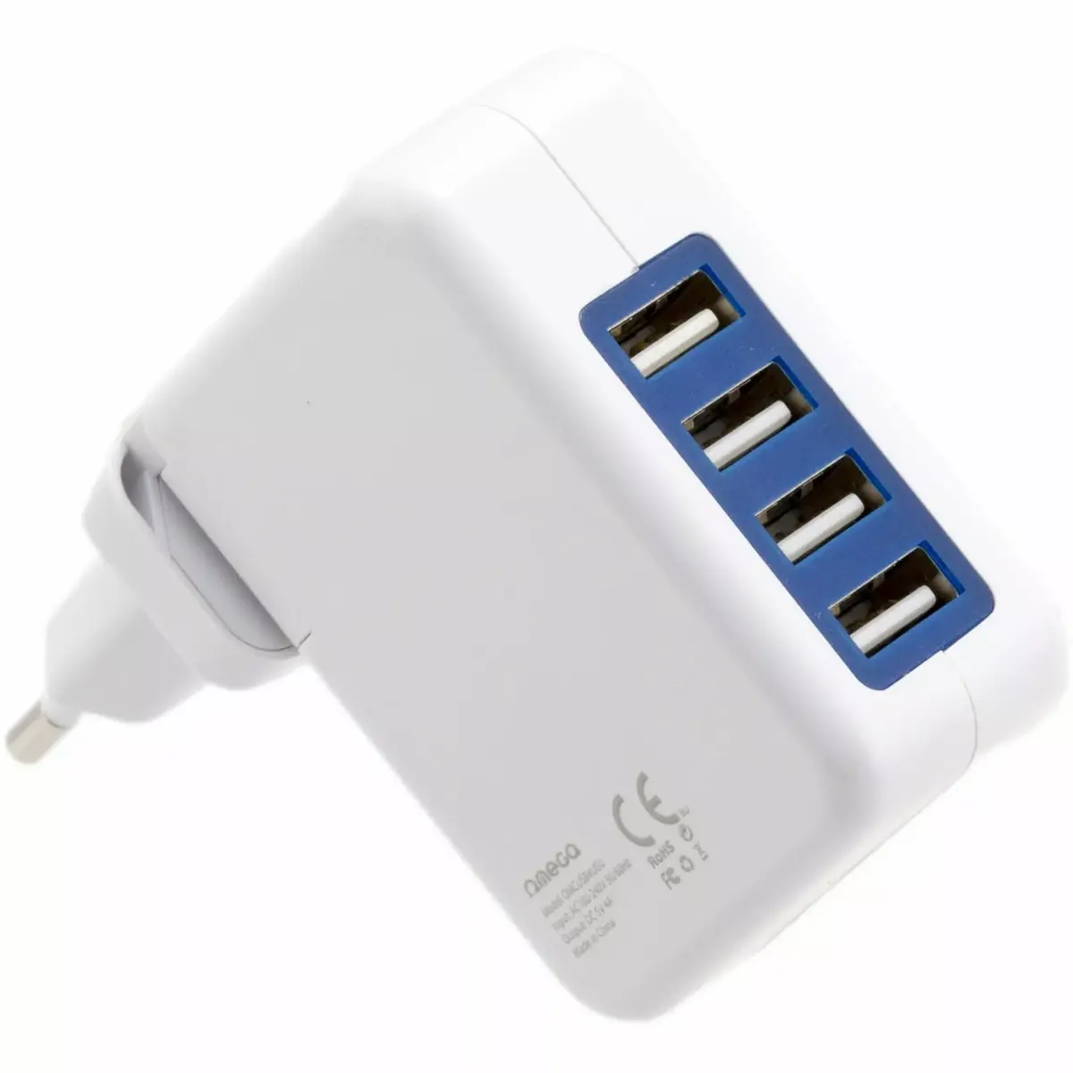 USB lādētājs OMEGA 42672 — 4× USB, EU spraudnis Photo 2
