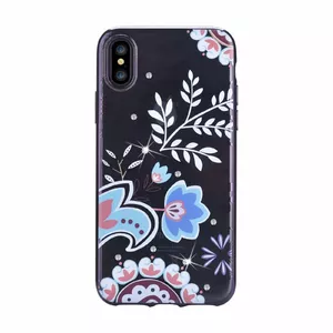 Protective case Devia for iPhone X Crystal Bloosom — transparent floral design, Black trim
