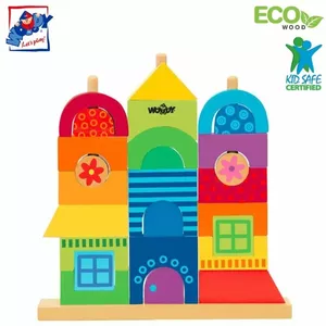 Woody 90235 Eco Wooden Educational Rainbow stacking constuctor house (27pcs) for kids 2y+ (26x23cm)