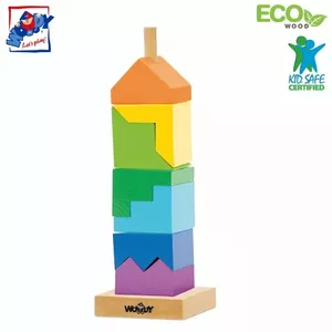 Woody 91102 Eco Wooden Educational color stacking tower constructor (9pcs) for kids 2y+ (9x26cm)