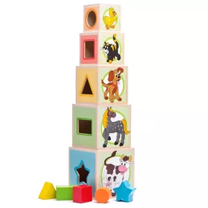 Woody 90265 Eco Wooden Educational 3D Stacking and nesting sorting shape (12pcs) for kids 2y+