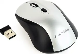 Bezvadu optiskā pele Gembird MUSW-4B-02-BS, RF, ambidekstra, 1600 DPI, 4 pogas, sudraba/melnā