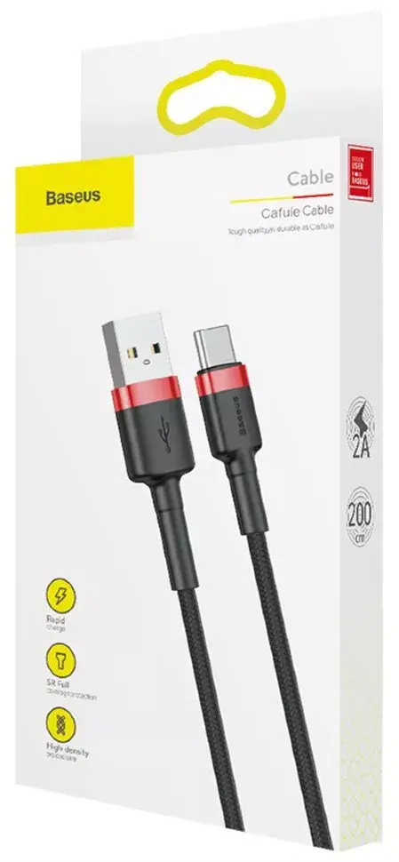 Baseus Cafule kabelis  USB to USB-C 2A 2m  Melns, Sarkans Photo 6