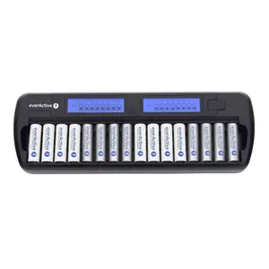 Battery charger everActive NC-1600 — universal DC charger for Li-Ion, supports 16 cells, compatible sizes AA/AAA/C, black, AC 100–240V 50–60Hz