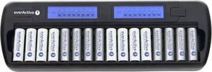 Battery charger everActive NC-1600 — universal DC charger for Li-Ion, supports 16 cells, compatible sizes AA/AAA/C, black, AC 100–240V 50–60Hz